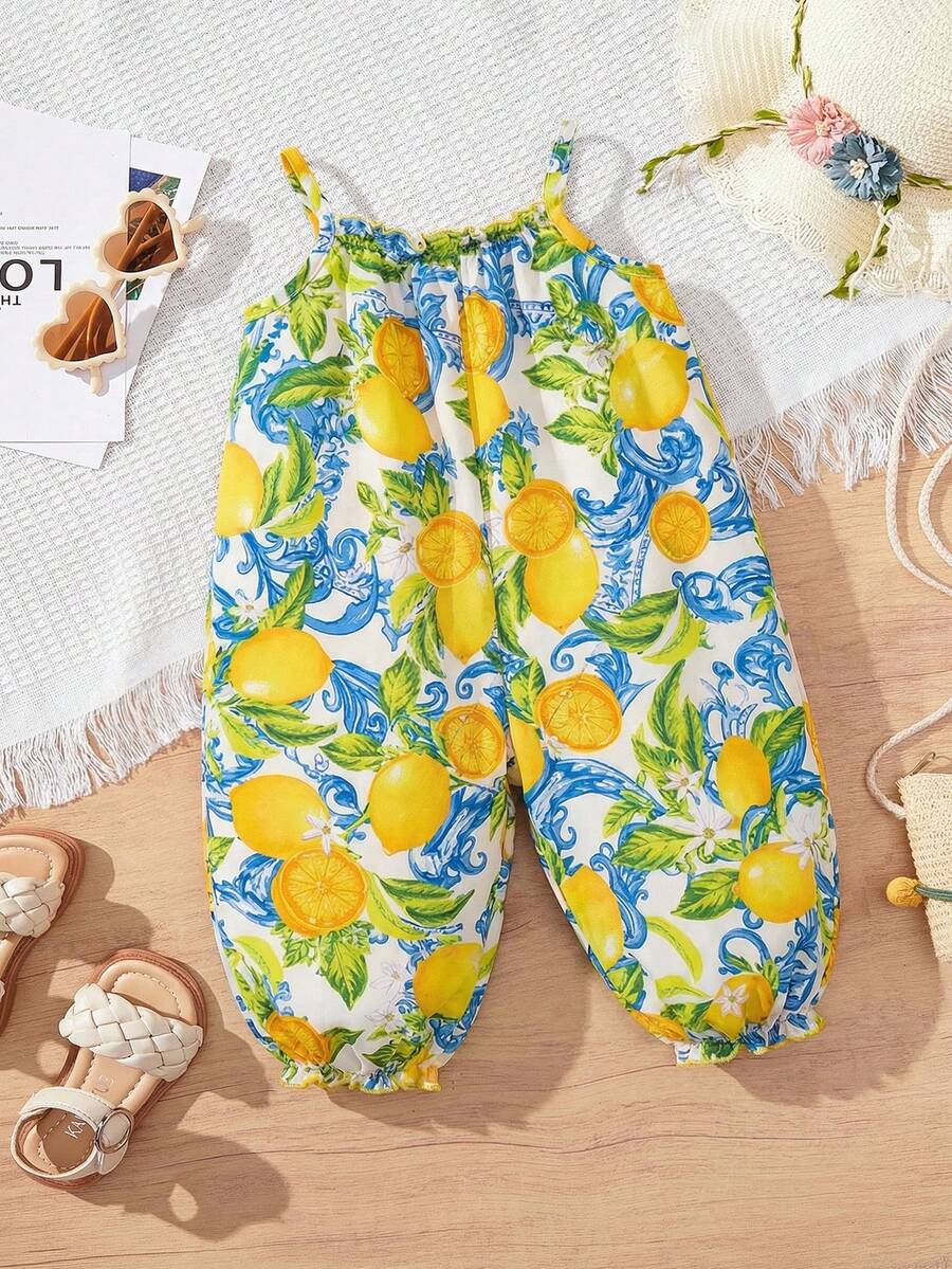 Baby Girl Casual Spaghetti Strap Jumpsuit Cute Sleeveless Summer Vacation Outfit For Newborn Infant Toddler Girls