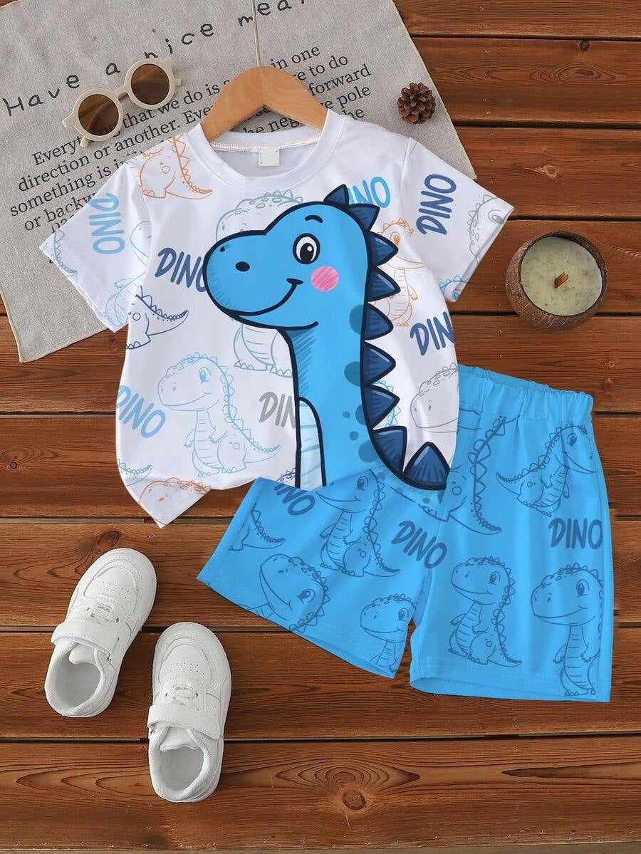 Fashionable 6pcs/Set Baby Boys' Lettering Graphic Tee and Shorts Collection