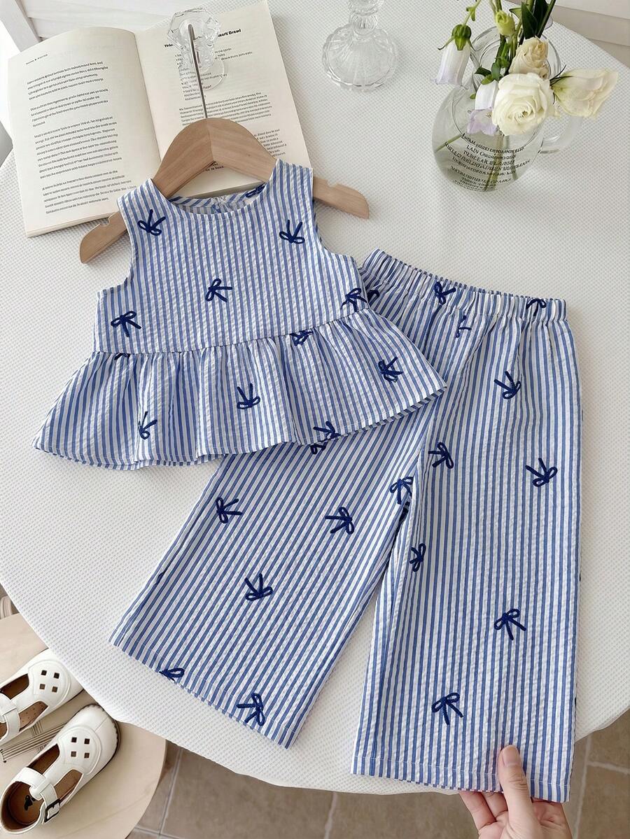 Casual Summer Pants Outfit For Kids Girls Ditsy Floral Fashion Wear
