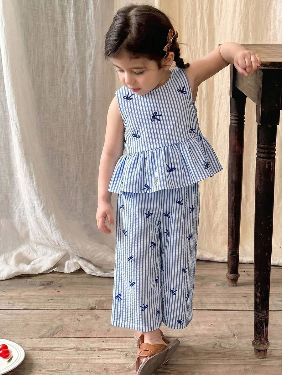 Casual Summer Pants Outfit For Kids Girls Ditsy Floral Fashion Wear
