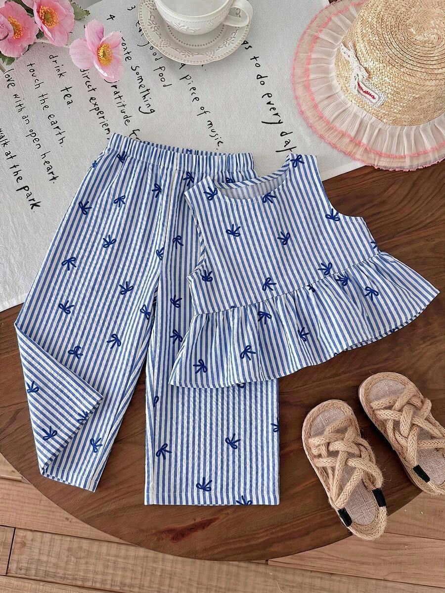 Casual Summer Pants Outfit For Kids Girls Ditsy Floral Fashion Wear