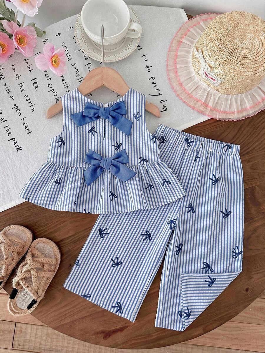 Casual Summer Pants Outfit For Kids Girls Ditsy Floral Fashion Wear