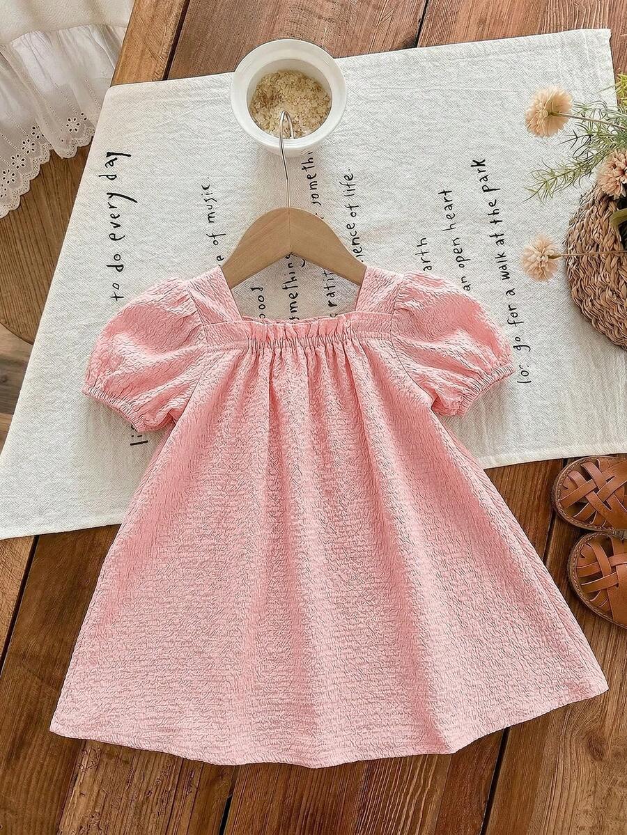 Green Plaid Short Sleeve Dress for Baby Girls - Cute Bow Accent Summer Outfit