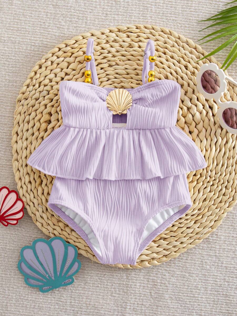 Baby Girls Minimalist Spaghetti Strap One Piece Swimsuit Casual Summer Beachwear