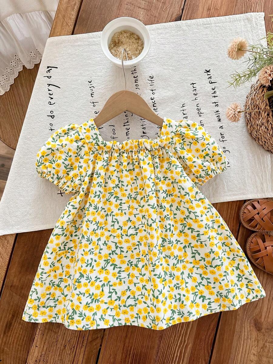 Baby Girl Plaid Bow Detail Short Sleeve Dress Cute Summer Vacation Outfit