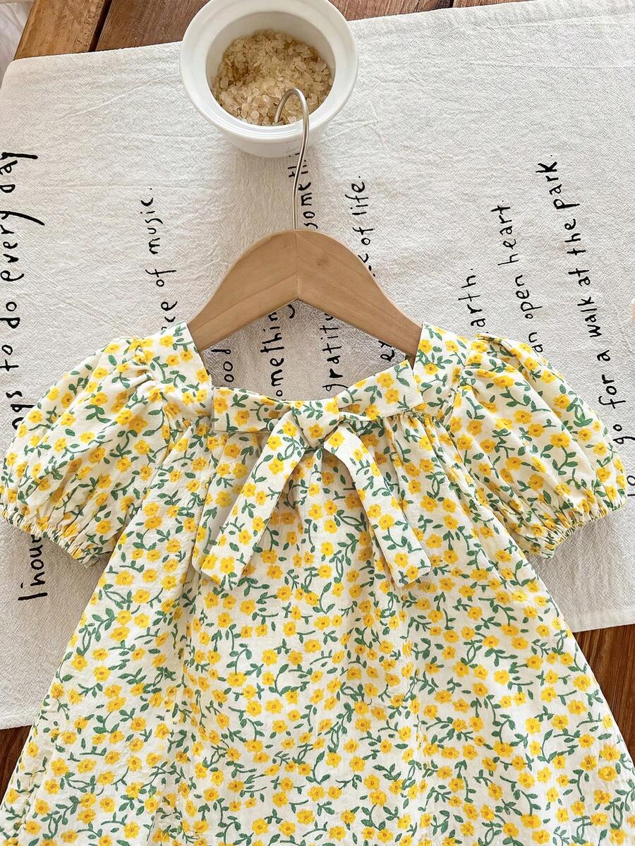 Green Plaid Short Sleeve Dress for Baby Girls - Cute Bow Accent Summer Outfit