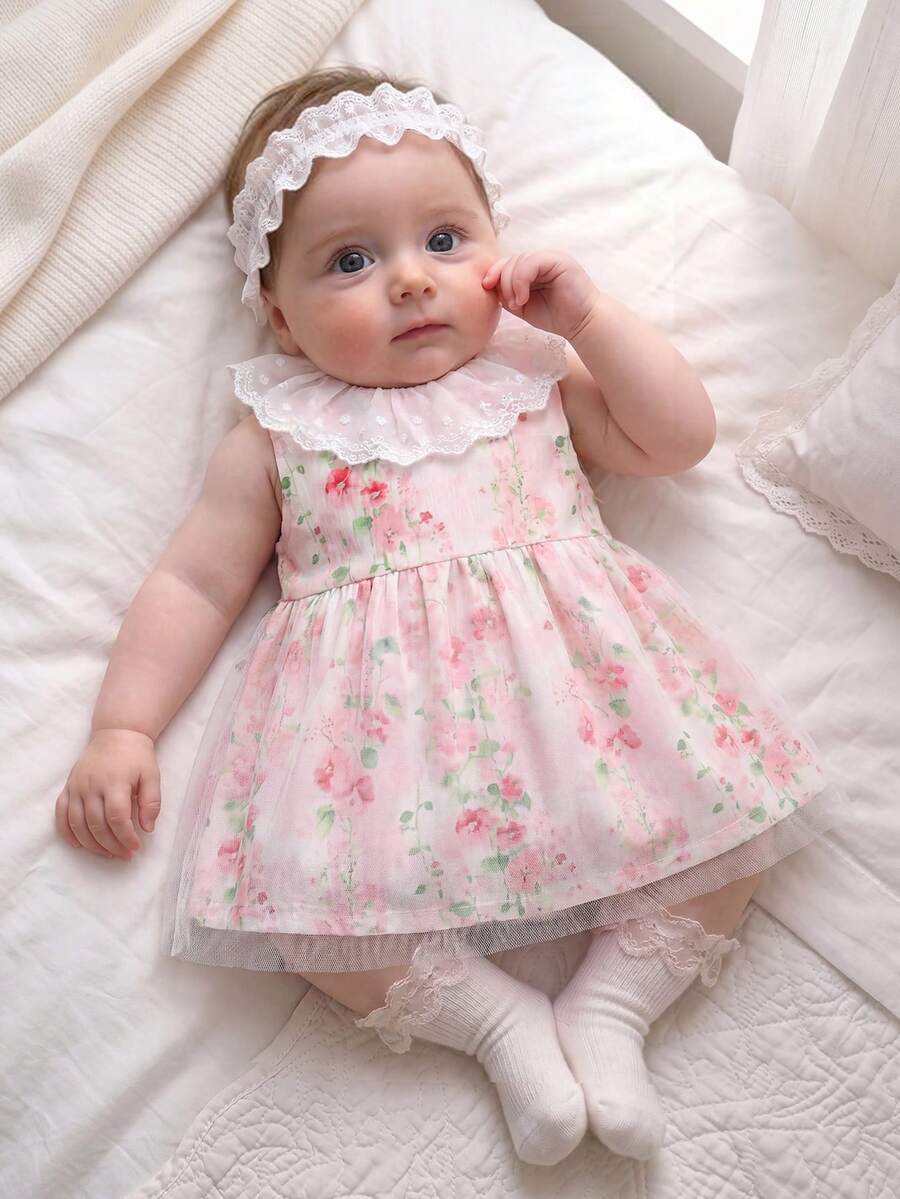 Baby Lace Collar Mesh Dress for Spring and Summer Celebrations and Photoshoots