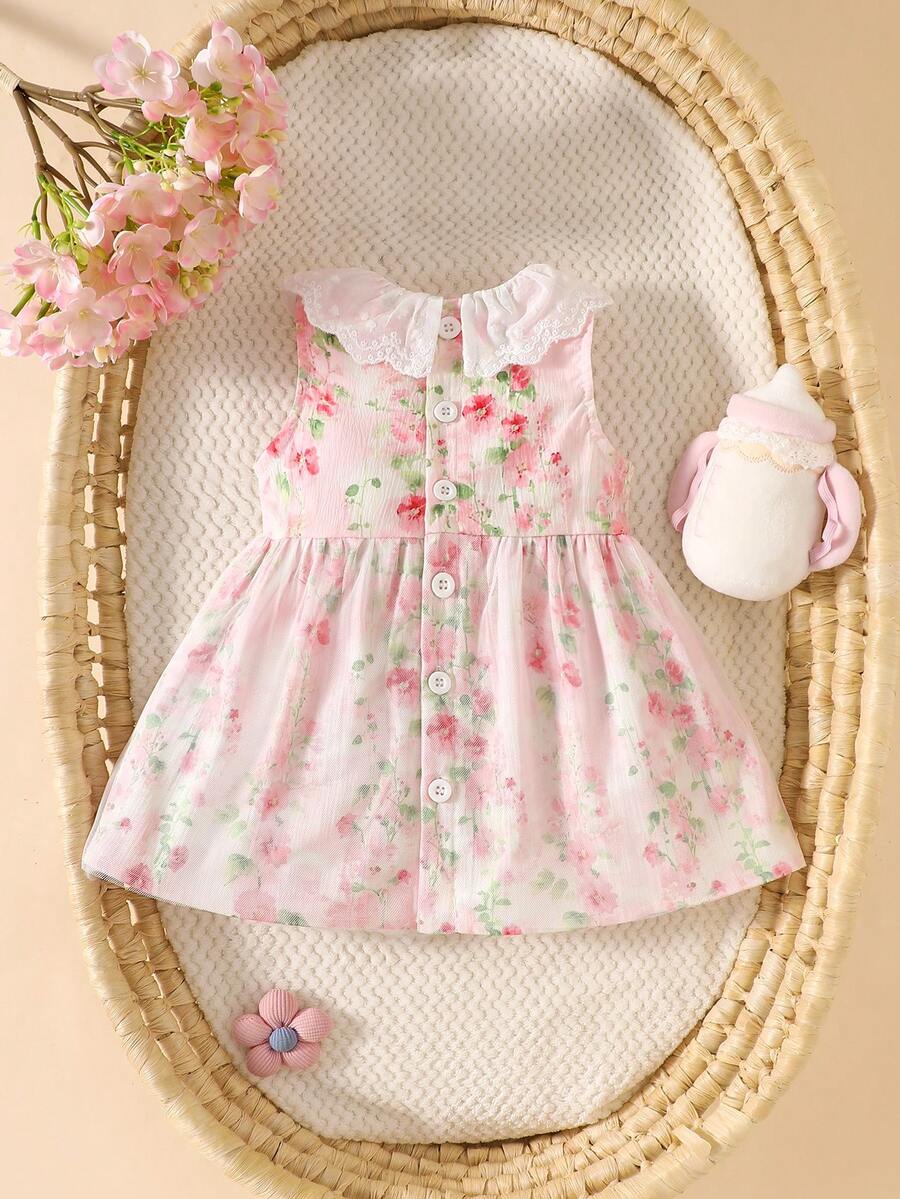 Baby Lace Collar Mesh Dress for Spring and Summer Celebrations and Photoshoots