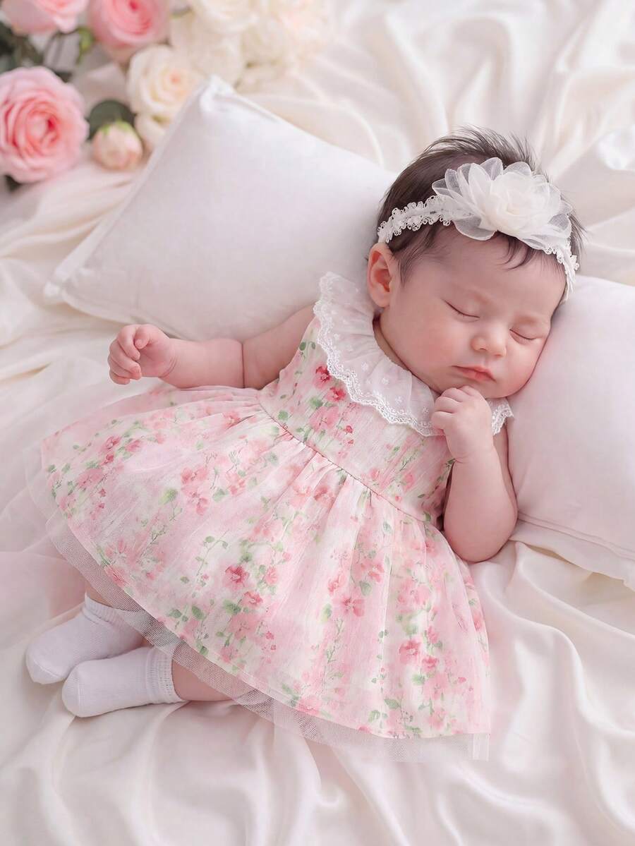 Baby Lace Collar Mesh Dress for Spring and Summer Celebrations and Photoshoots