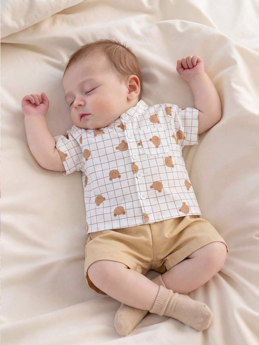 2PCS Baby Boy Gentleman Style Shirt and Shorts Set for Stylish Summer Daily Wear