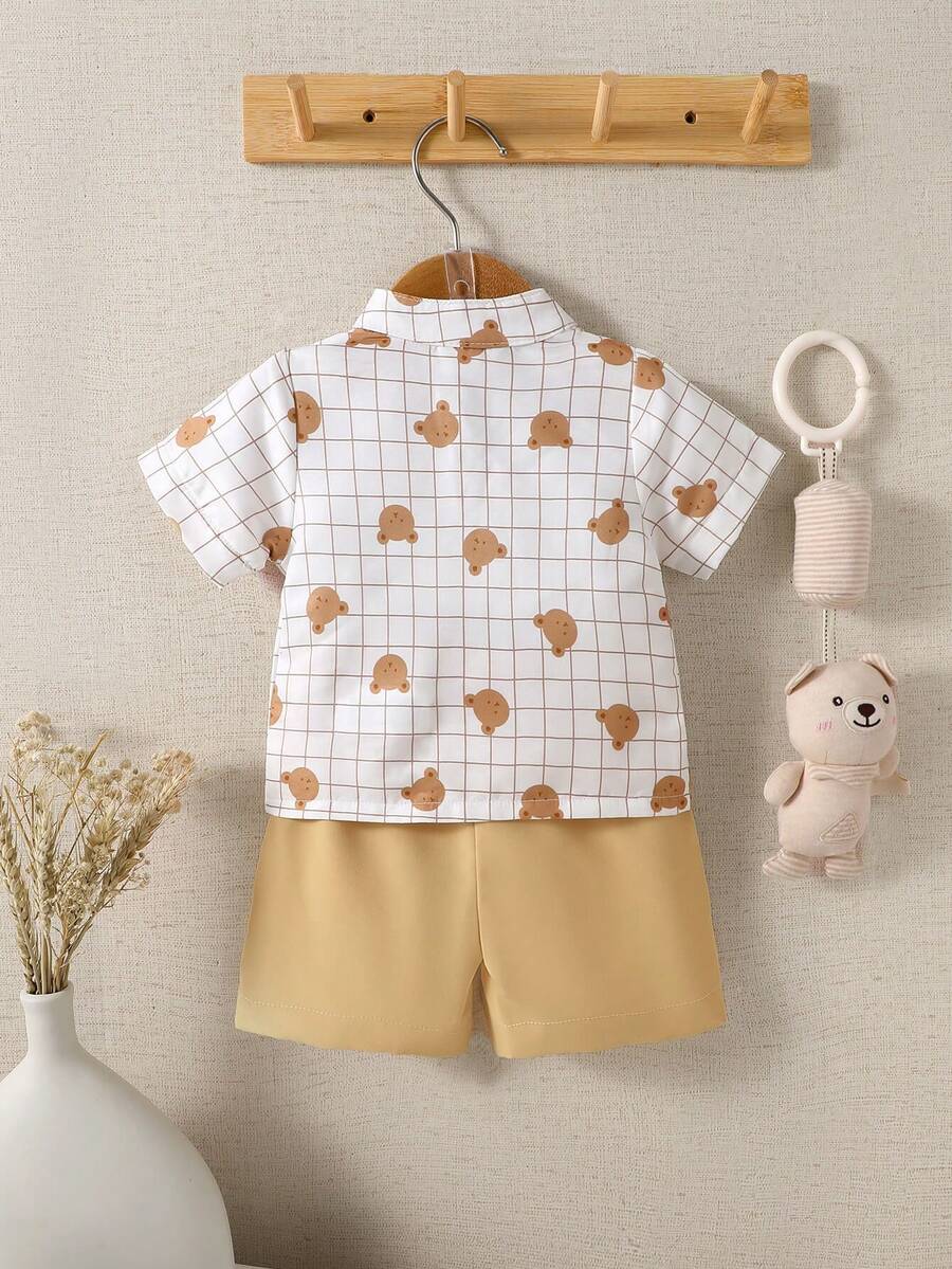 2PCS Baby Boy Gentleman Style Shirt and Shorts Set for Stylish Summer Daily Wear