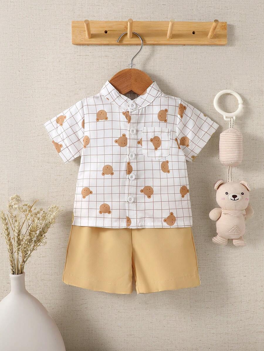 2PCS Baby Boy Gentleman Style Shirt and Shorts Set for Stylish Summer Daily Wear