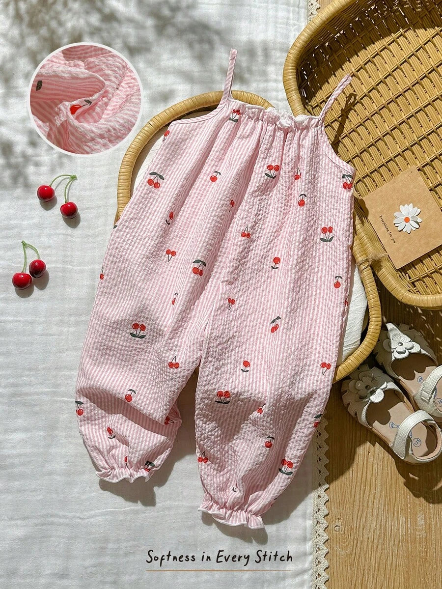 Baby Girl Casual Spaghetti Strap Jumpsuit Cute Sleeveless Summer Vacation Outfit For Newborn Infant Toddler Girls