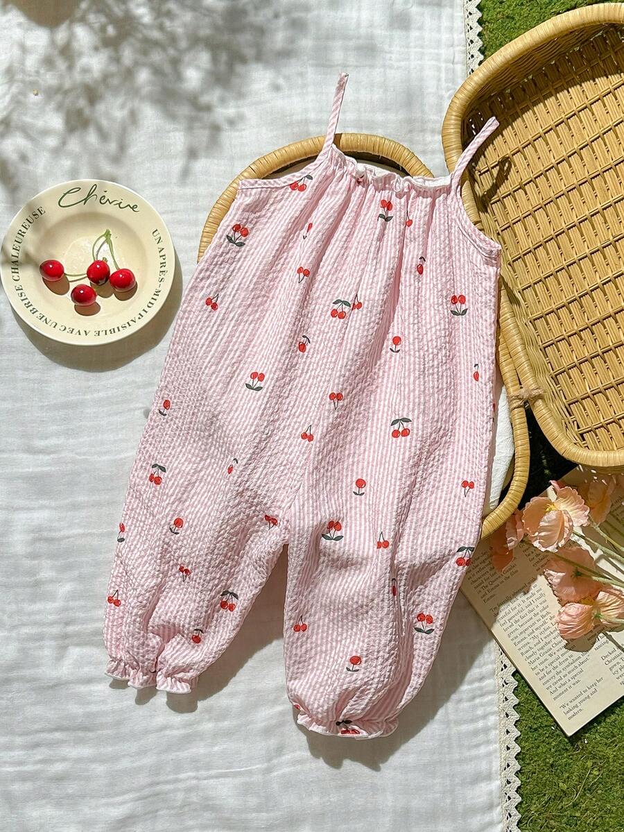 Baby Girl Casual Spaghetti Strap Jumpsuit Cute Sleeveless Summer Vacation Outfit For Newborn Infant Toddler Girls