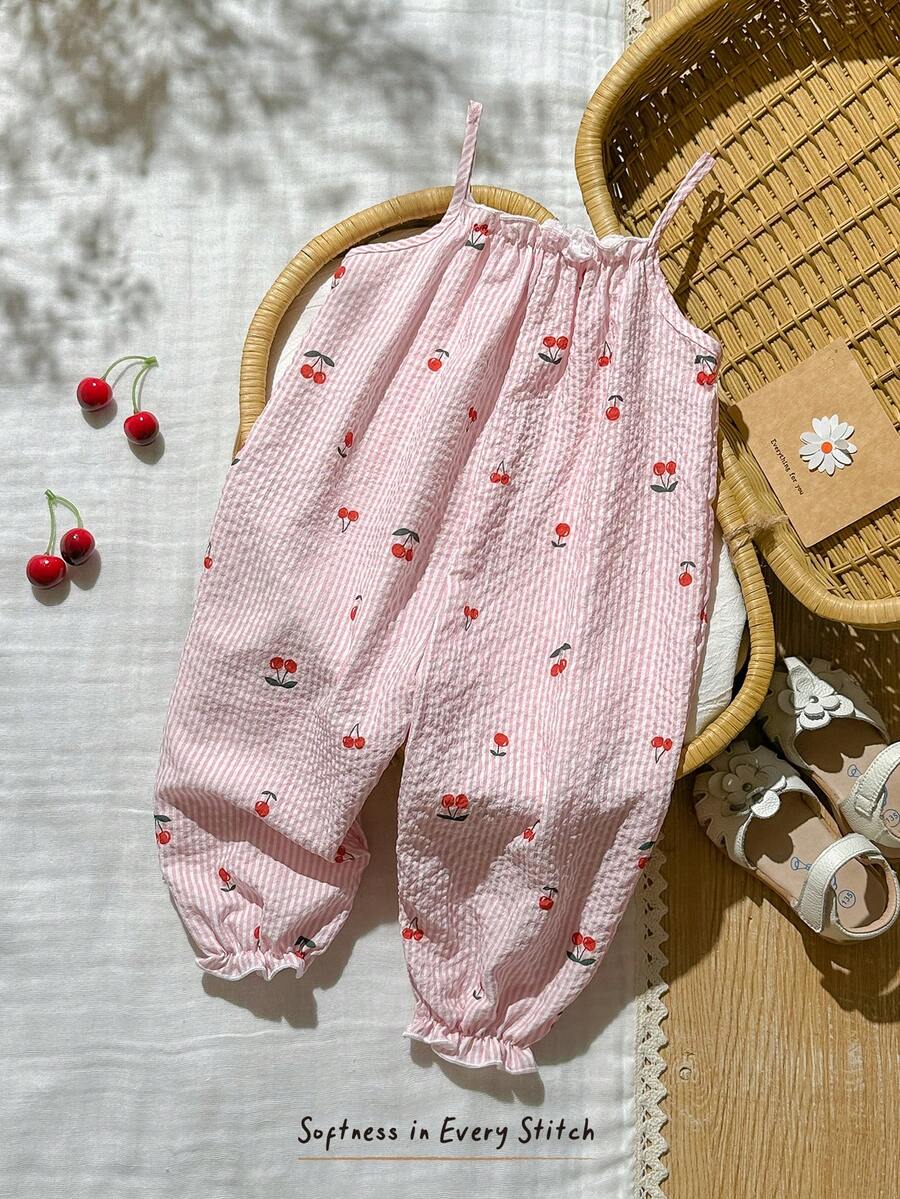 Baby Girl Casual Spaghetti Strap Jumpsuit Cute Sleeveless Summer Vacation Outfit For Newborn Infant Toddler Girls