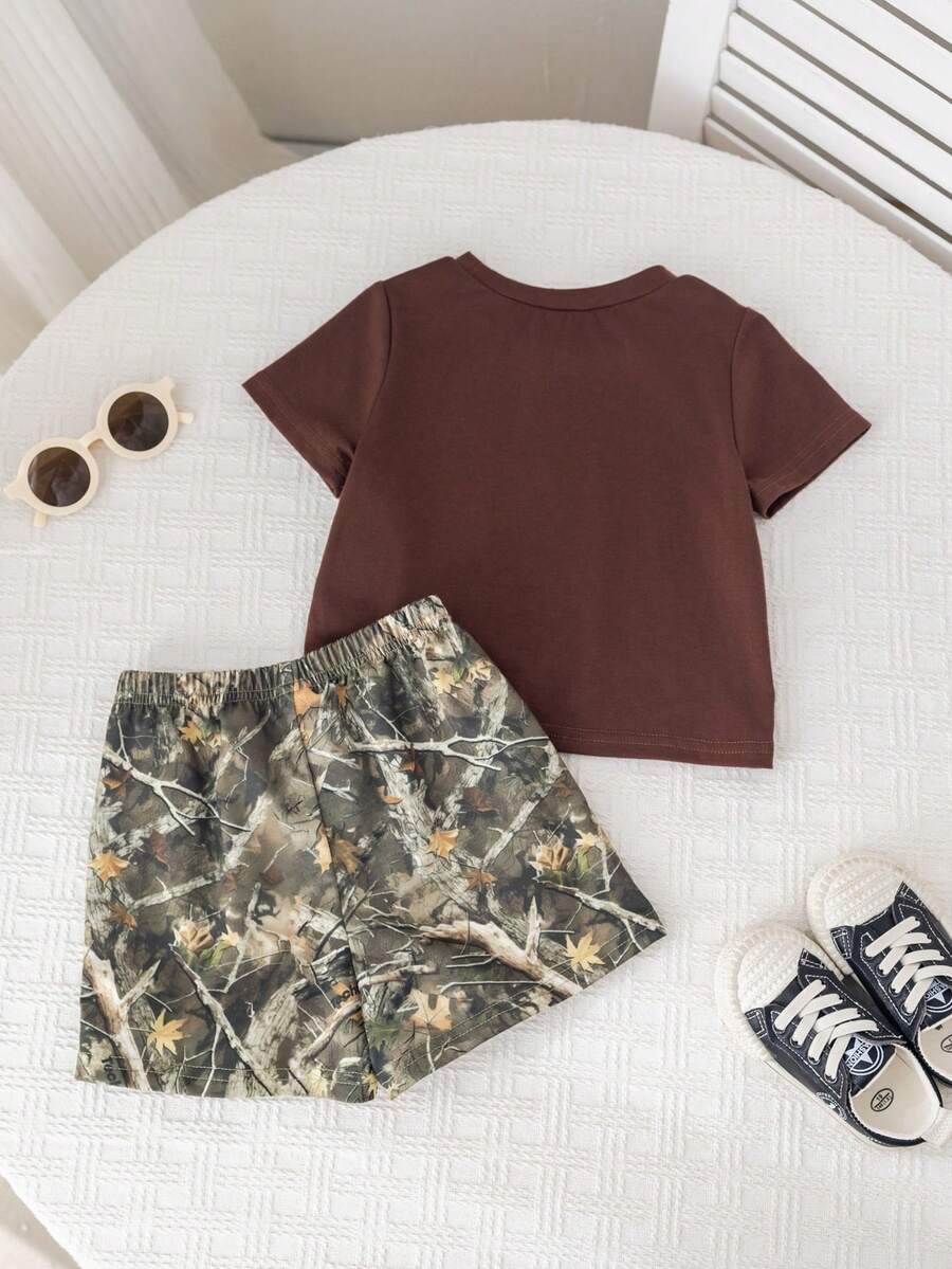 Baby Boy Mothers Day Graphic Tee and Camo Shorts 2 Piece Casual Spring Summer Outfit Set