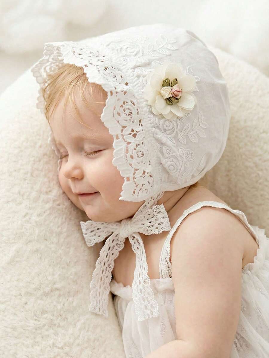1pc Vintage Embroidered Regal Style Bonnet for Baby Daily Wear