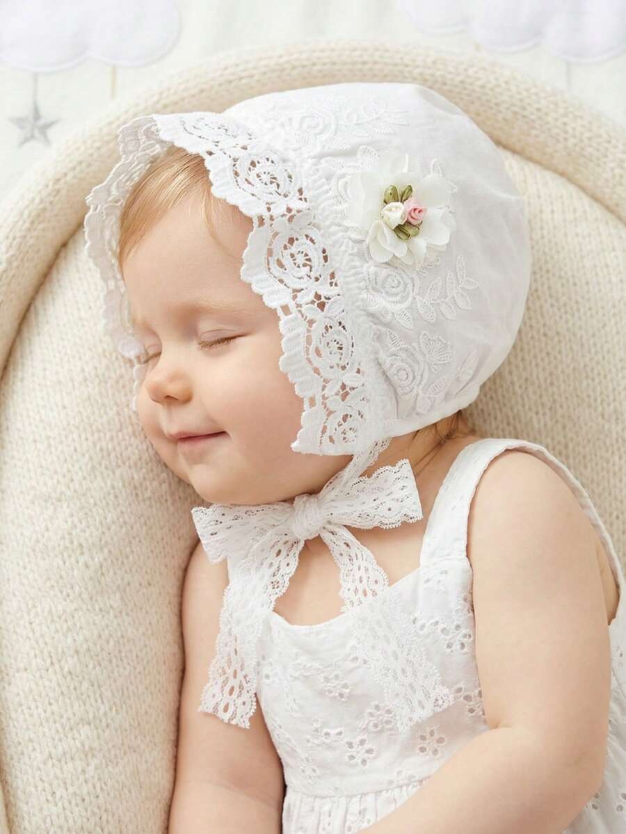 1pc Vintage Embroidered Regal Style Bonnet for Baby Daily Wear