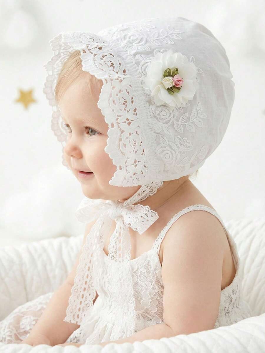1pc Vintage Embroidered Regal Style Bonnet for Baby Daily Wear