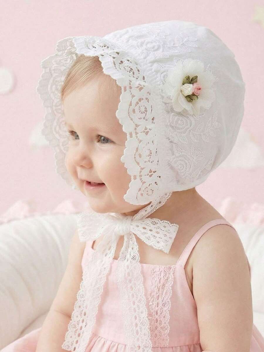 1pc Vintage Embroidered Regal Style Bonnet for Baby Daily Wear