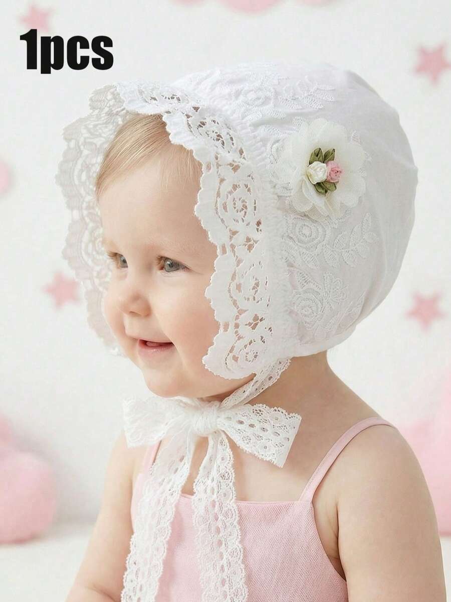 1pc Vintage Embroidered Regal Style Bonnet for Baby Daily Wear