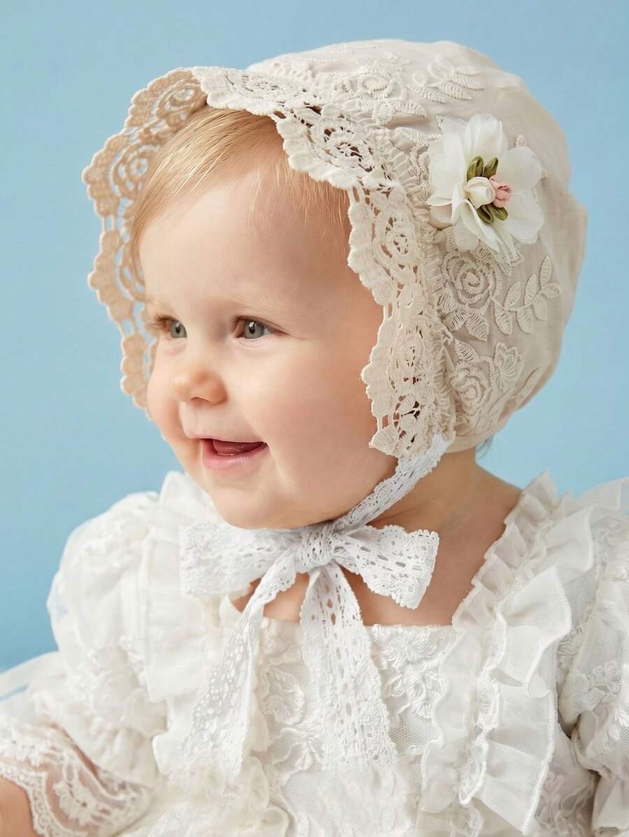 1pc Vintage Embroidered Regal Style Bonnet for Baby Daily Wear