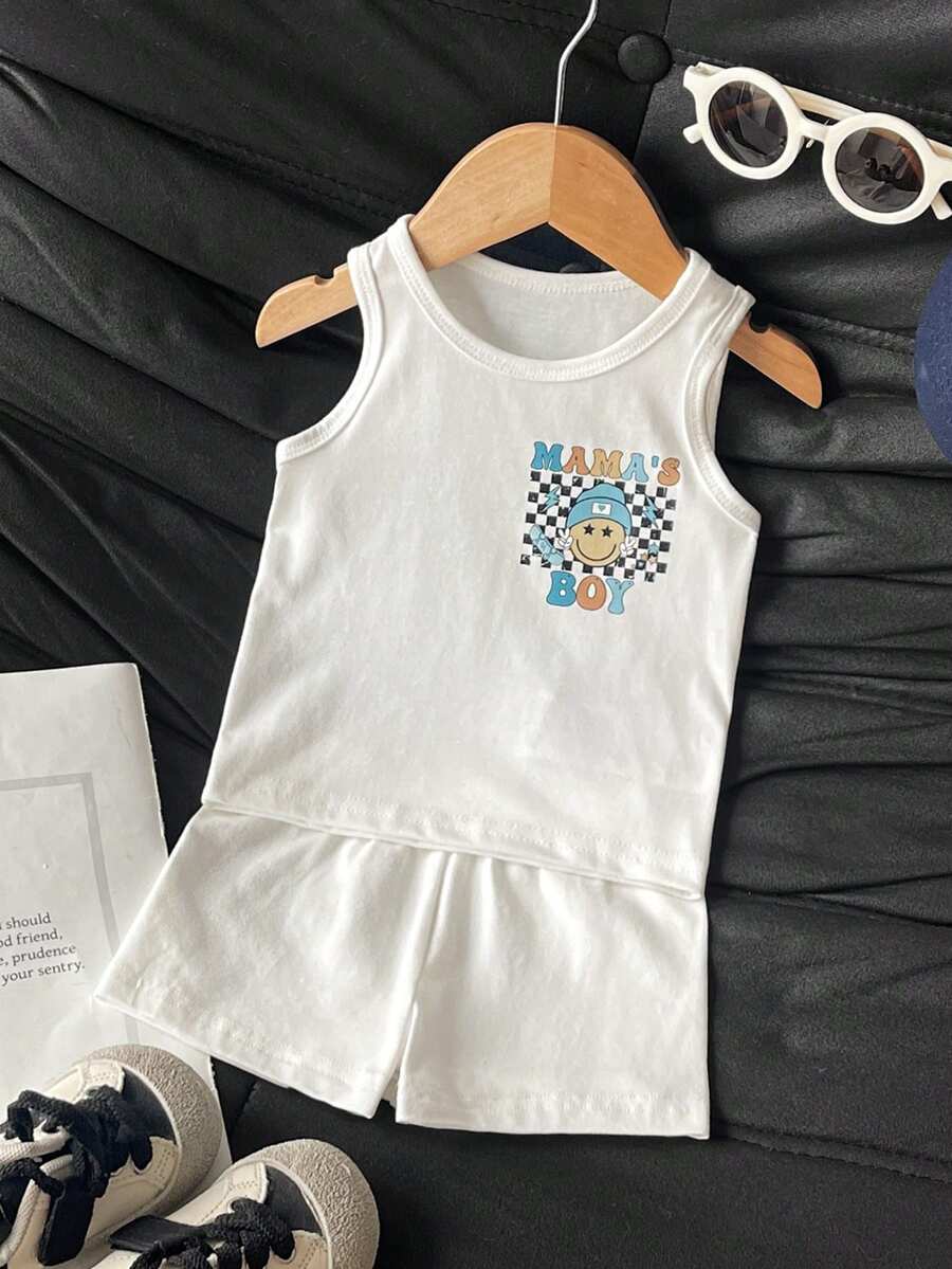 Baby Boy Striped Tank Top and Animal Embroidered Shorts 2 Piece Casual Summer Outfit Set