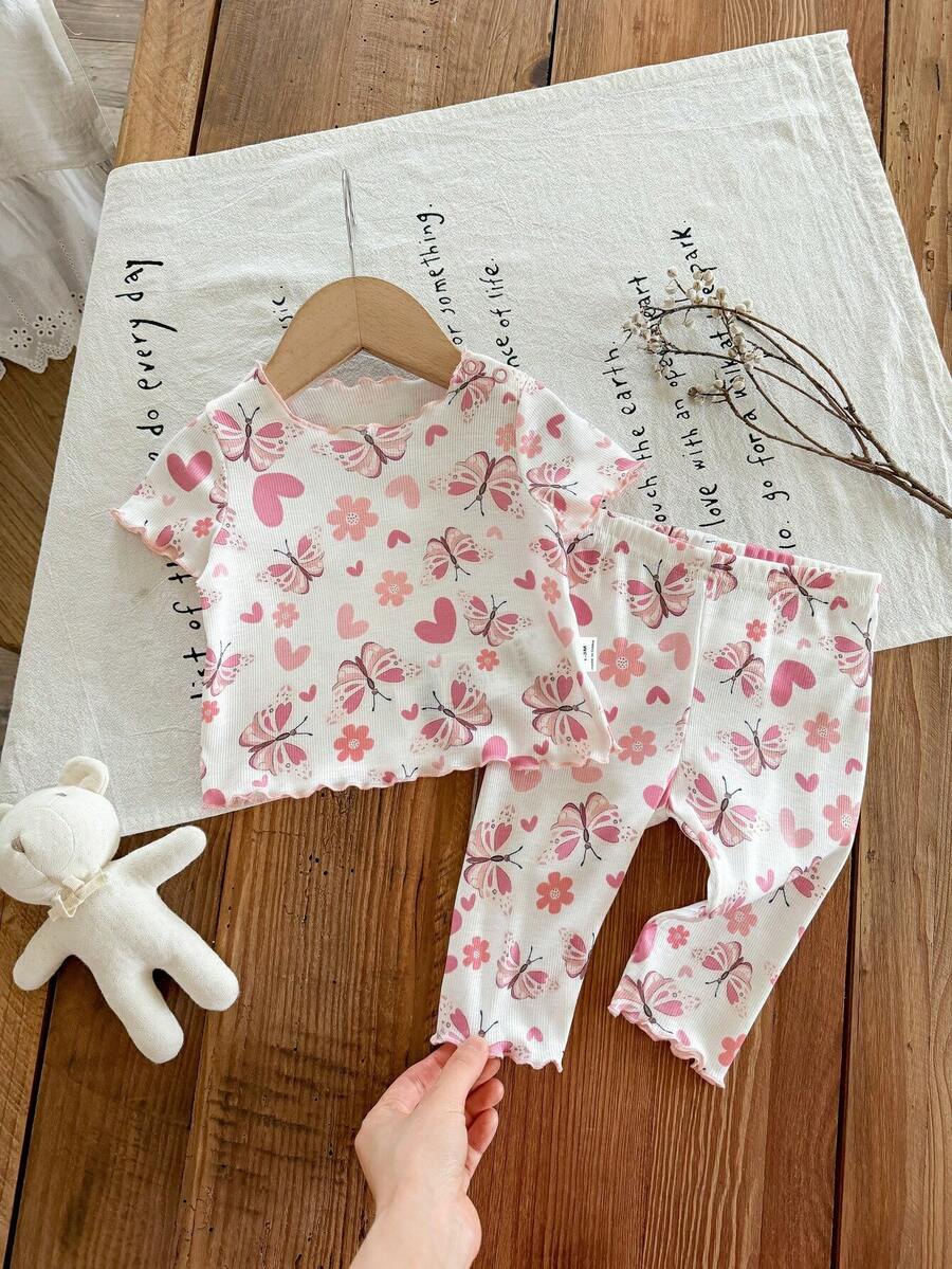 Baby Strawberry Print Short Sleeve Pajama Set for Cozy Summer Sleepwear