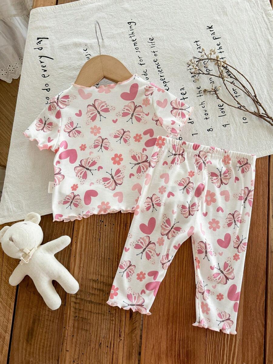 Baby Strawberry Print Short Sleeve Pajama Set for Cozy Summer Sleepwear