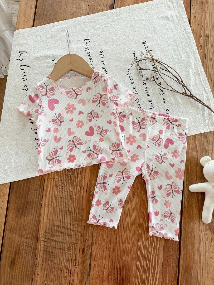 Baby Strawberry Print Short Sleeve Pajama Set for Cozy Summer Sleepwear