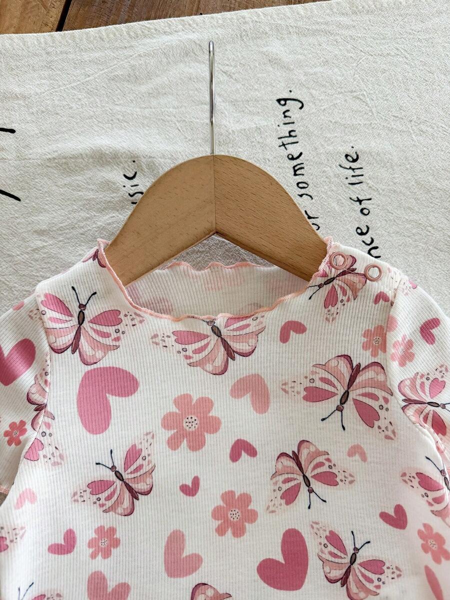 Baby Strawberry Print Short Sleeve Pajama Set for Cozy Summer Sleepwear