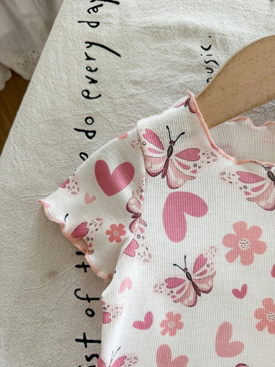 Baby Strawberry Print Short Sleeve Pajama Set for Cozy Summer Sleepwear