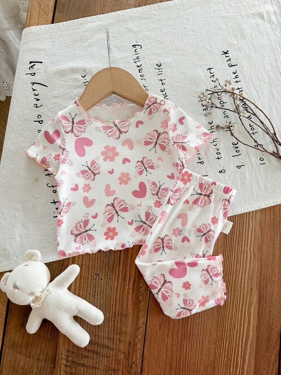 Baby Strawberry Print Short Sleeve Pajama Set for Cozy Summer Sleepwear