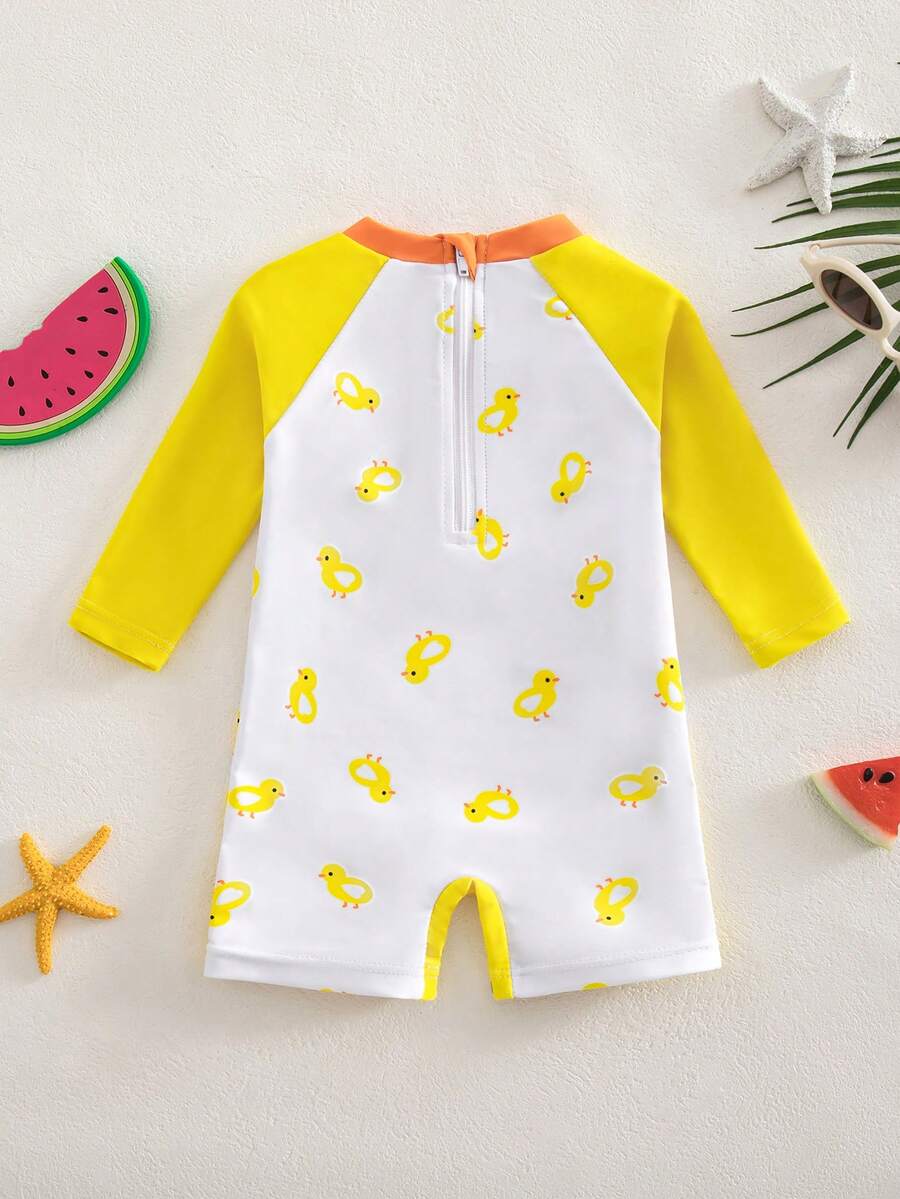 Baby Striped Dolphin Print One-Piece Swimsuit for Beach Vacation and Pool Days