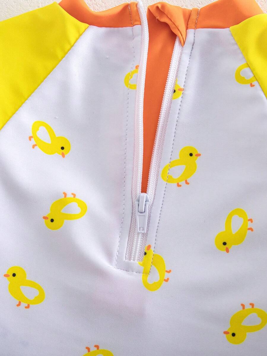 Baby Striped Dolphin Print One-Piece Swimsuit for Beach Vacation and Pool Days