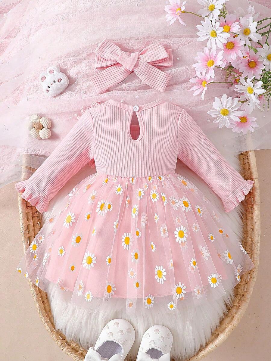 Baby Embroidered Mesh Dress and Headband Set for Elegant Outdoor Photoshoots and Special Occasions
