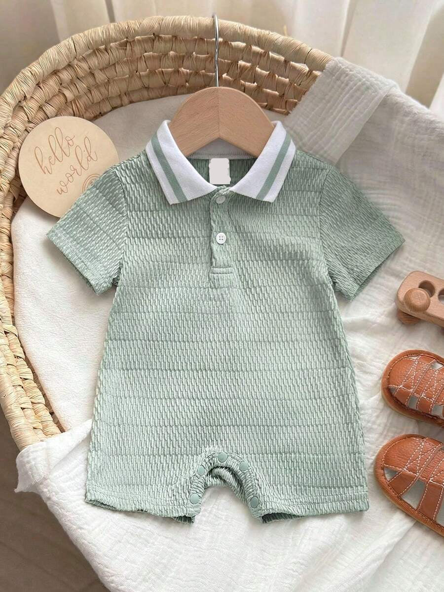 Baby Boy Plaid Short Sleeve Romper Formal Summer Outfit for Birthday Party Christening and Special Occasions