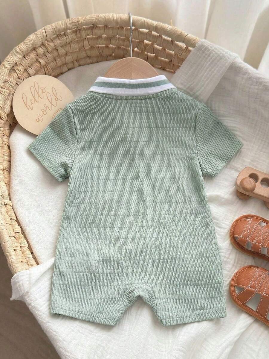 Baby Boy Plaid Short Sleeve Romper Formal Summer Outfit for Birthday Party Christening and Special Occasions
