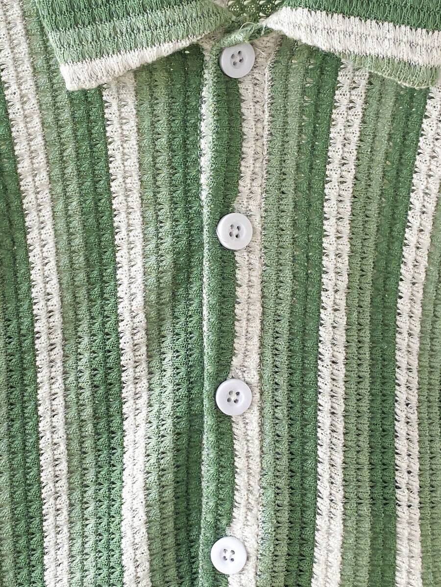 Infant Baby Boy Green White Striped Waffle Knit Polo Shirt and Shorts 2 Piece Casual Outfit Set
