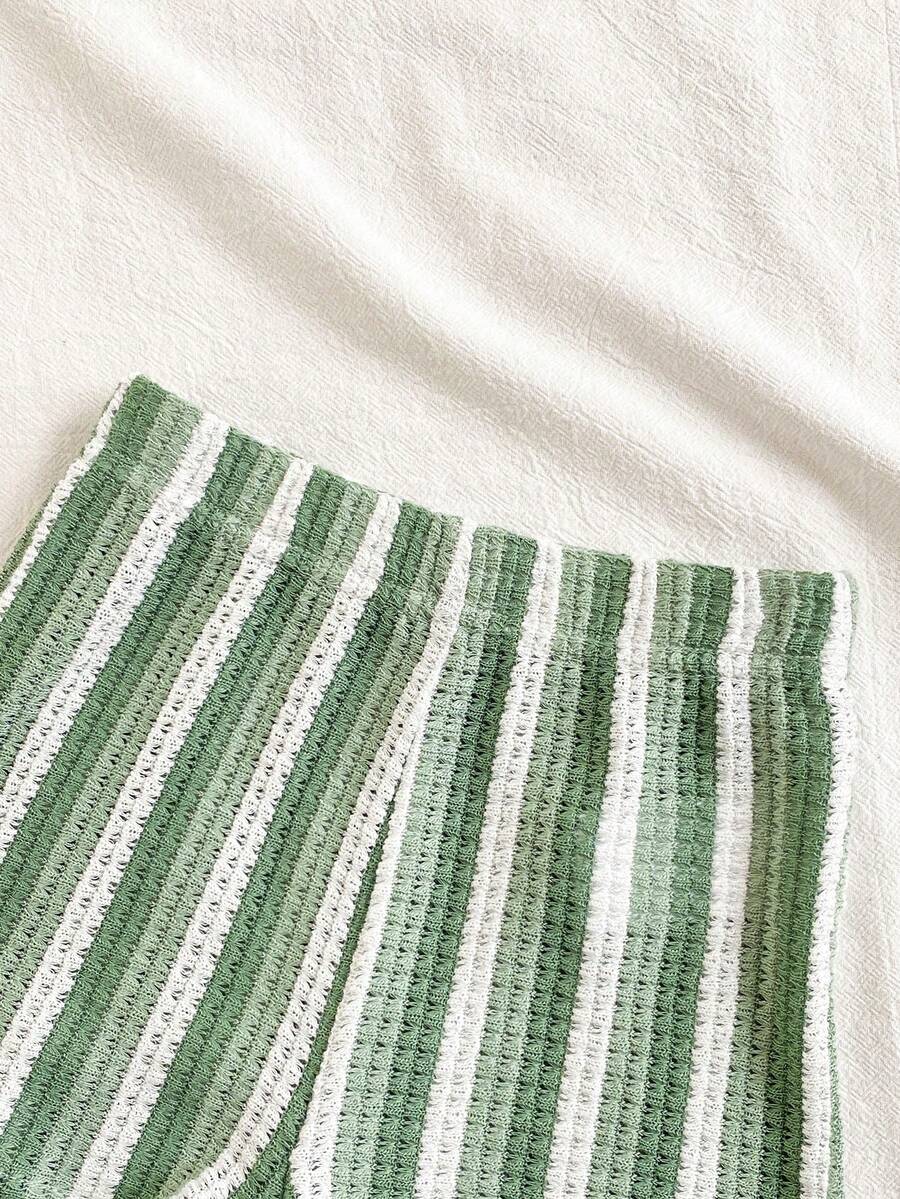 Infant Baby Boy Green White Striped Waffle Knit Polo Shirt and Shorts 2 Piece Casual Outfit Set
