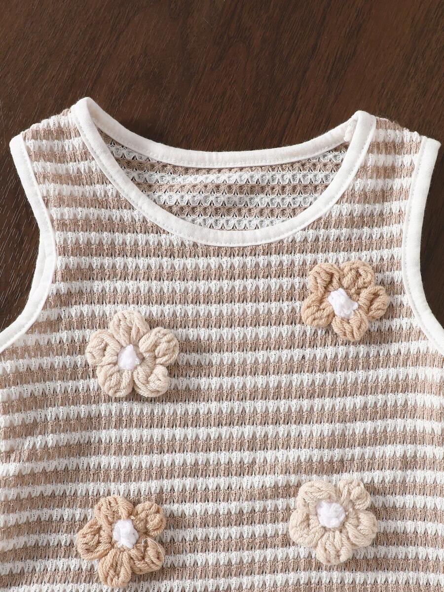 Two Piece Summer Clothing Set For Kids Girls Floral Knit Top And Shorts