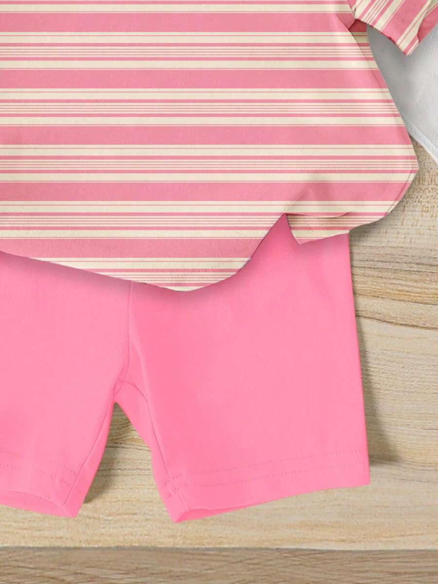 Sweet Strawberry Print T Shirt And Shorts Set For Toddler Girls