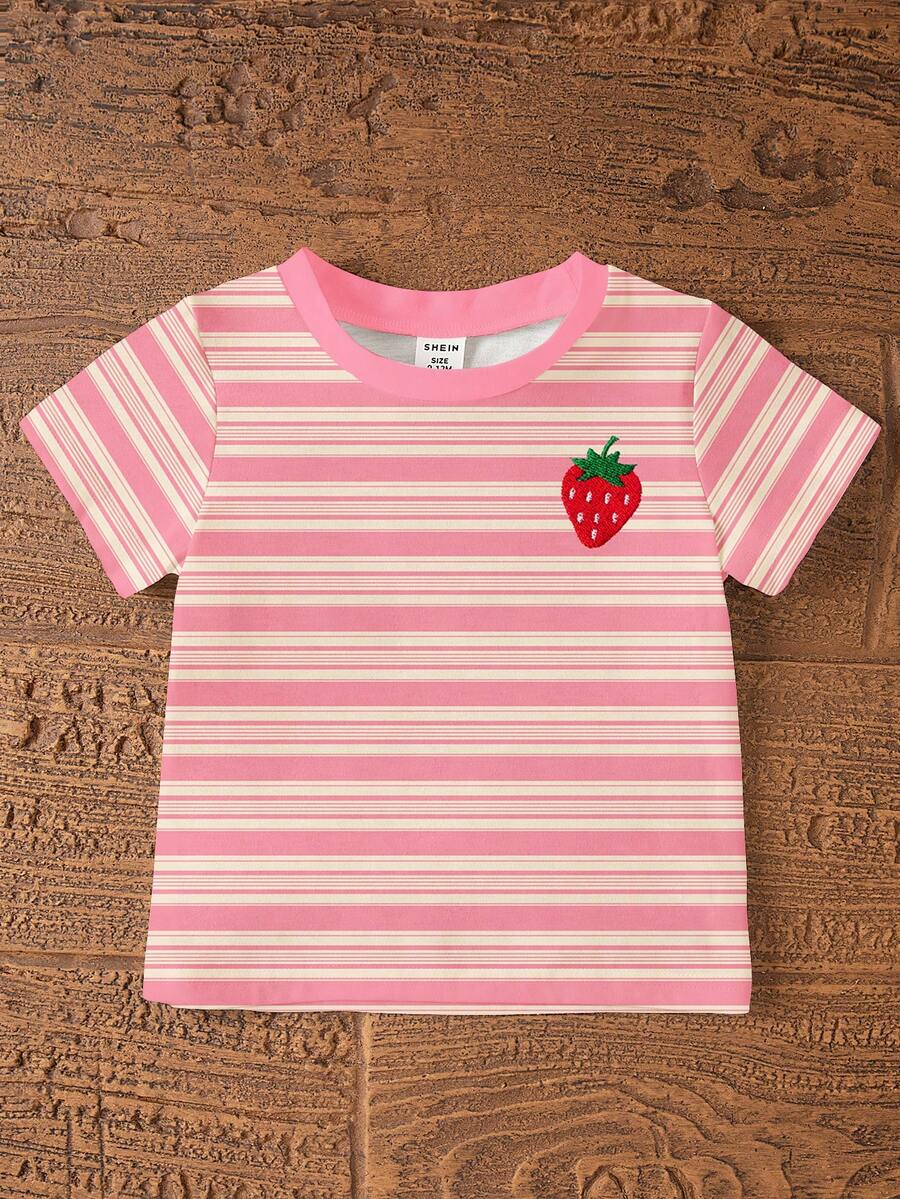 Sweet Strawberry Print T Shirt And Shorts Set For Toddler Girls