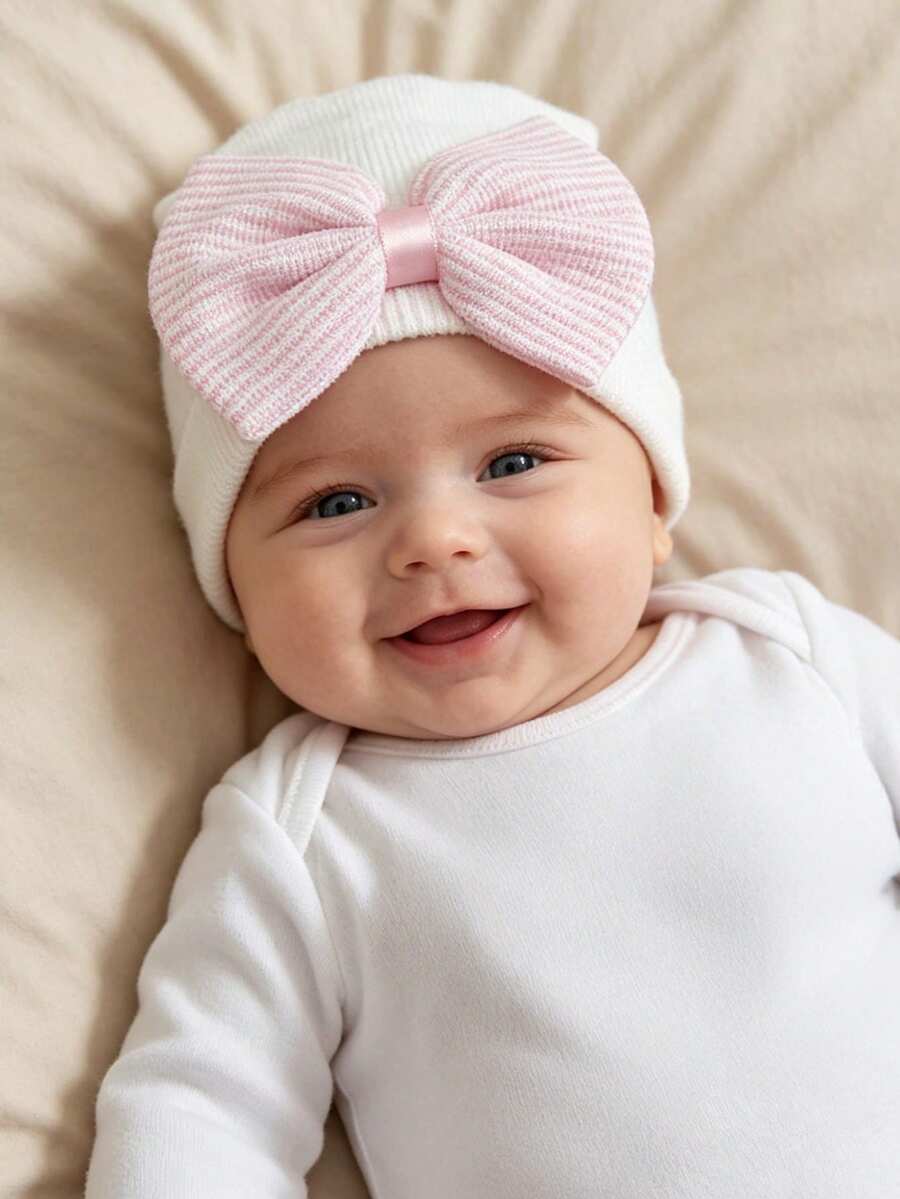 Big Bow Knitted Baby Beanie Hat for Spring and Autumn Wear