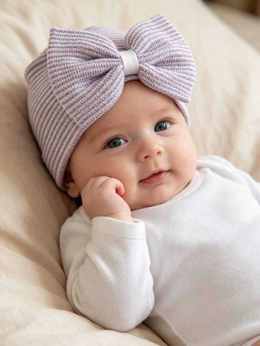 Big Bow Knitted Baby Beanie Hat for Spring and Autumn Wear