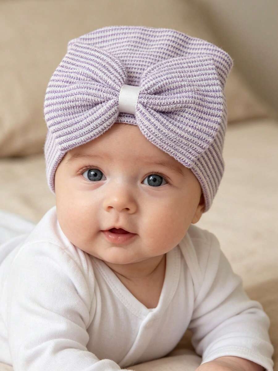 Big Bow Knitted Baby Beanie Hat for Spring and Autumn Wear