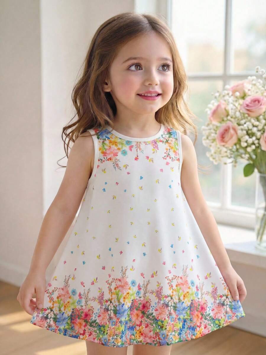 Little Girls Backless Floral Tulle Dress Sweet A Line Princess Party Wear