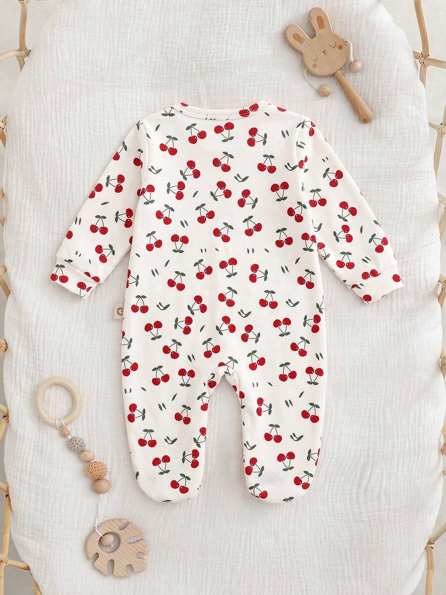 Floral Print Baby Girl Knit Romper with Long Sleeve Crew Neck Design