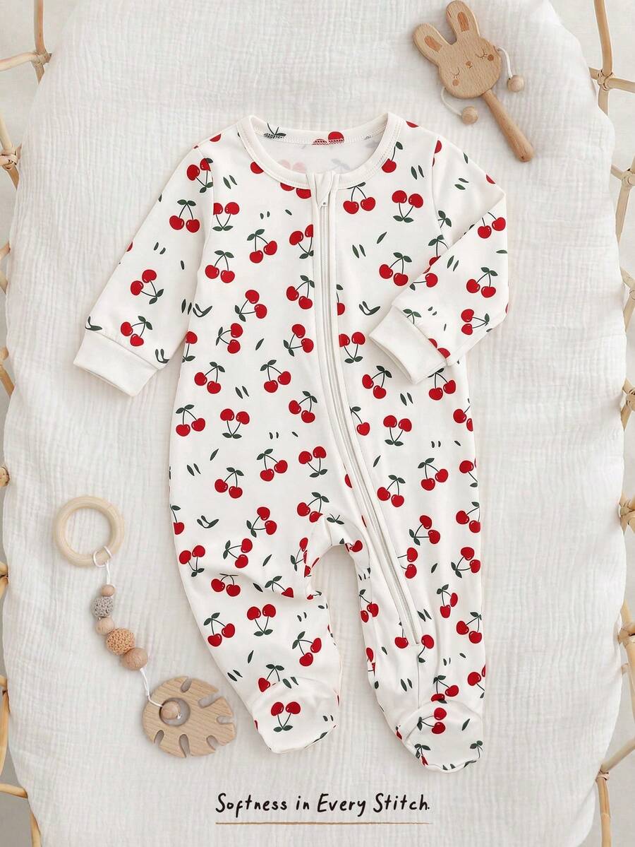 Floral Print Baby Girl Knit Romper with Long Sleeve Crew Neck Design
