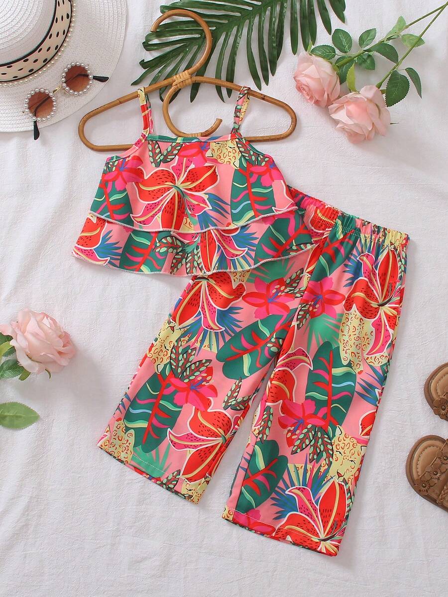 Summer Vibe Floral Print Cami & Loose Pants Set for Baby Girls